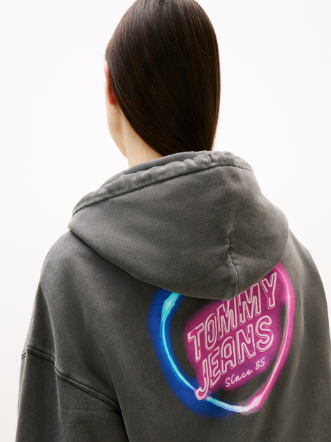 Μαύρο Hoody Σε Boxy Γραμμή Με Σχέδιο Πίσω  Γυναίκες