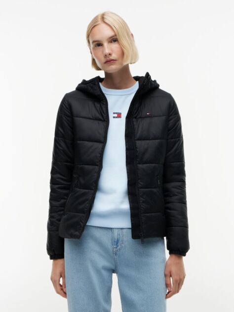 Black Slim Hooded Padded Jacket  Women