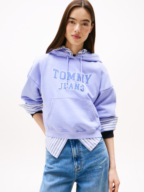 Μπλε Varsity Hoody Σε Boxy Γραμμή Με Appliqué Λογότυπο  Γυναίκες