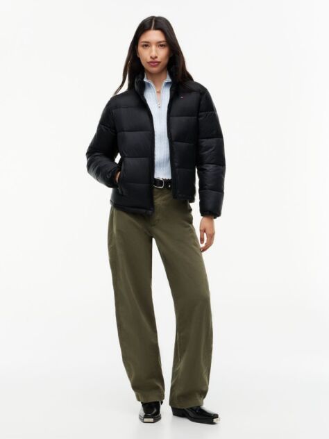 Black Packable Hood Relaxed Puffer Jacket  Women