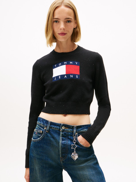 Μαύρο Πουλόβερ Σε Slim Γραμμή Με Σημαία Tommy  Γυναίκες