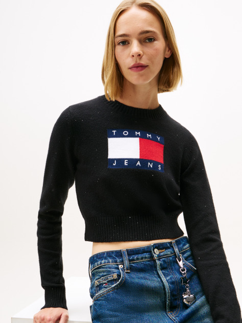 Μαύρο Πουλόβερ Σε Slim Γραμμή Με Σημαία Tommy  Γυναίκες