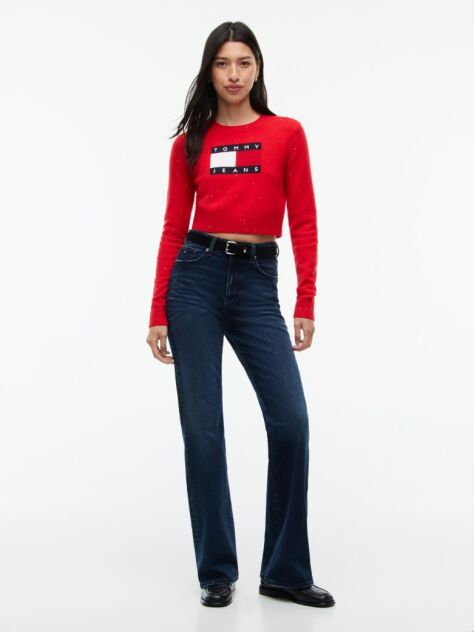Red Tommy Flag Sequin Slim Jumper  Women