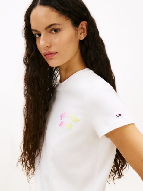 Άσπρο T-Shirt Με Bubble Λογότυπο Και Κλασική Λαιμόκοψη  Γυναίκες