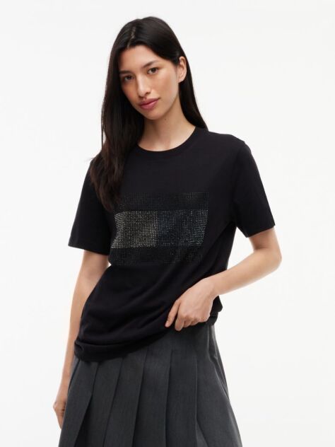 Black Rhinestone Logo Jersey Relaxed T-Shirt  Women