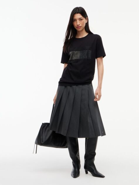 Black Rhinestone Logo Jersey Relaxed T-Shirt  Women