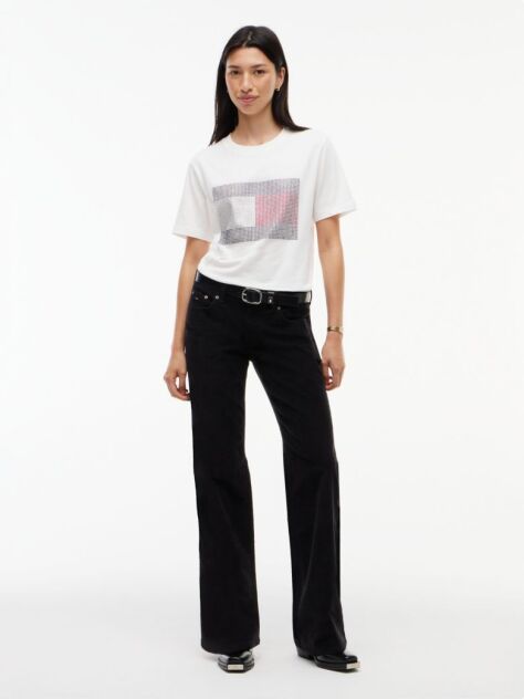 White Rhinestone Logo Jersey Relaxed T-Shirt  Women