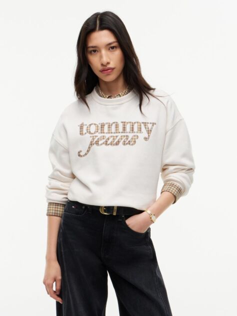 White Logo Fleece Boxy Crew Neck Sweatshirt  Women
