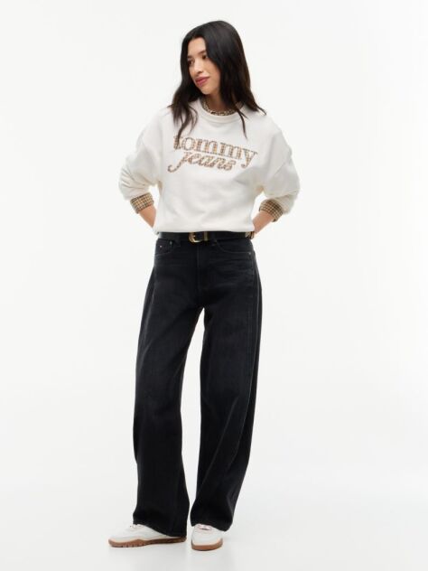 White Logo Fleece Boxy Crew Neck Sweatshirt  Women