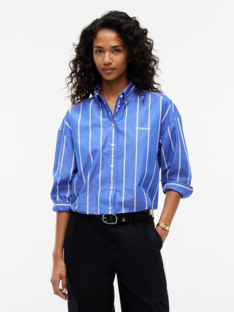 Multi Oversized Fit Cropped Gathered Poplin Shirt  Women