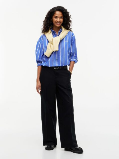 Multi Oversized Fit Cropped Gathered Poplin Shirt  Women