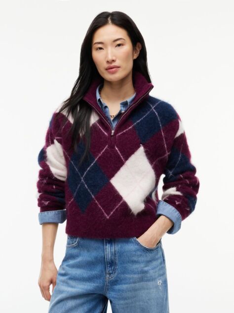 Multi Alpaca Blend Fluffy Cropped Quarter-Zip Jumper  Women