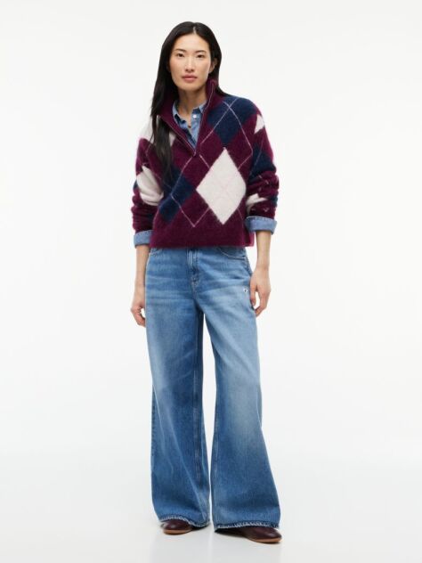 Multi Alpaca Blend Fluffy Cropped Quarter-Zip Jumper  Women