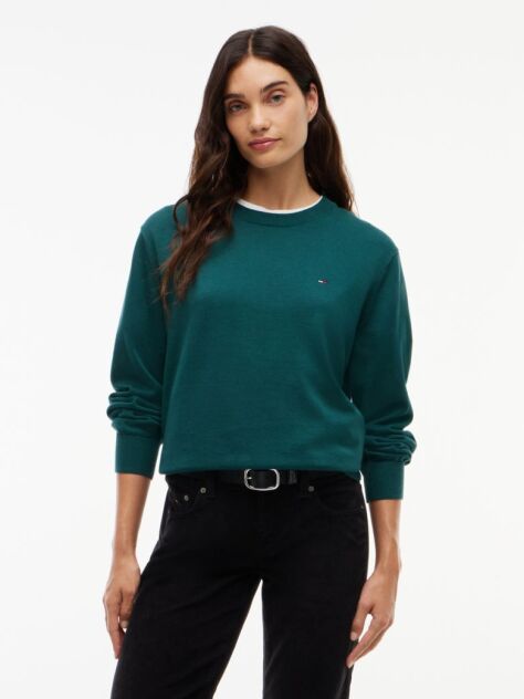 Green Boxy Crew Neck Jumper  Women
