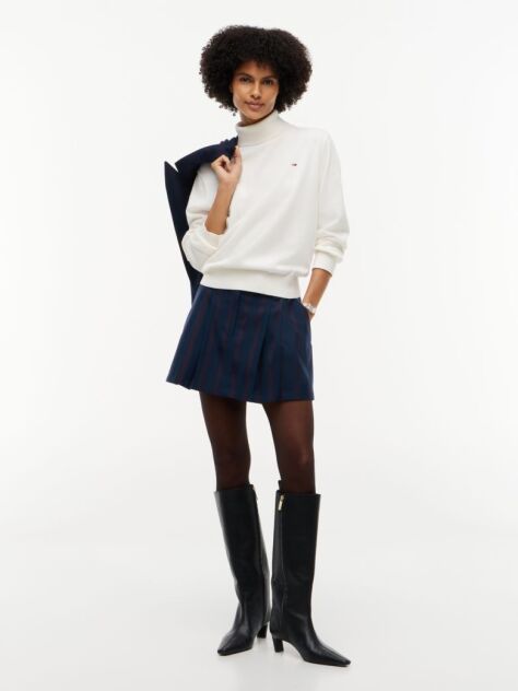 Blue Wool Blend Pleated A-Line Mini Skirt  Women
