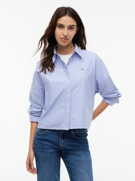 Μπλε Festive Oversized Πουκάμισο Cropped  Γυναίκες