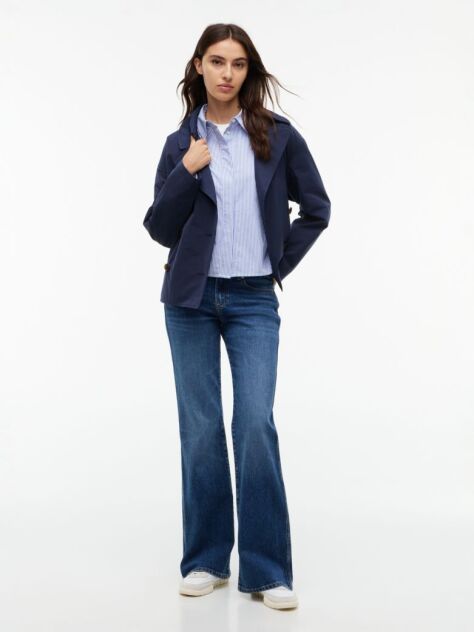 Μπλε Festive Oversized Πουκάμισο Cropped  Γυναίκες