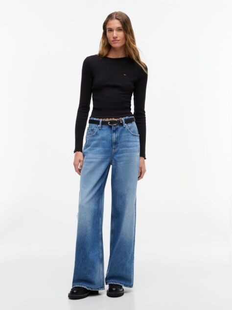 Black Slim Ribbed Long Sleeve T-Shirt  Women