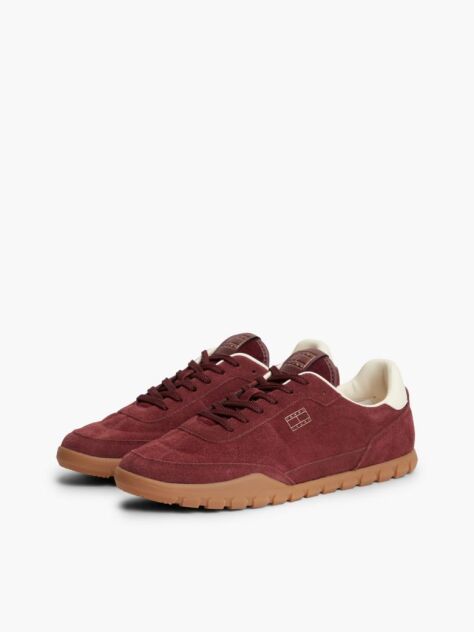 Red Suede Metallic Logo Low Profile Sneakers  Men