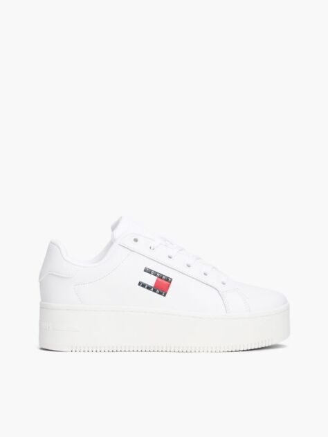 Άσπρο Sneakers Platforms Με Δέρμα Και Λογότυπο  Γυναίκες