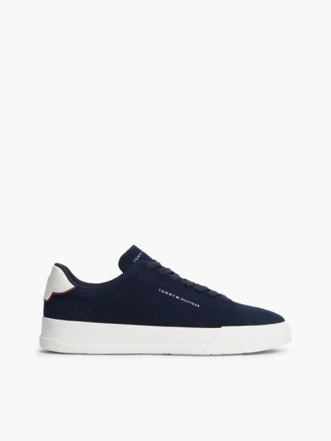 Blue Debossed Logo Suede Court Trainers  Men