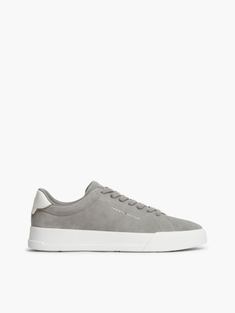 Grey Debossed Logo Suede Court Trainers  Men