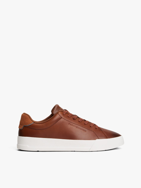 Καφέ Δερμάτινα Sneakers Με Ανάγλυφο Λογότυπο  Άνδρες