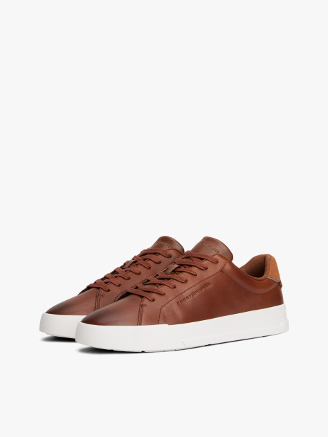Καφέ Δερμάτινα Sneakers Με Ανάγλυφο Λογότυπο  Άνδρες