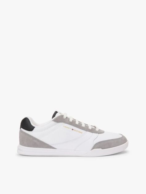 Άσπρο Δερμάτινα Sneakers Με Μίξη Υφών  Άνδρες