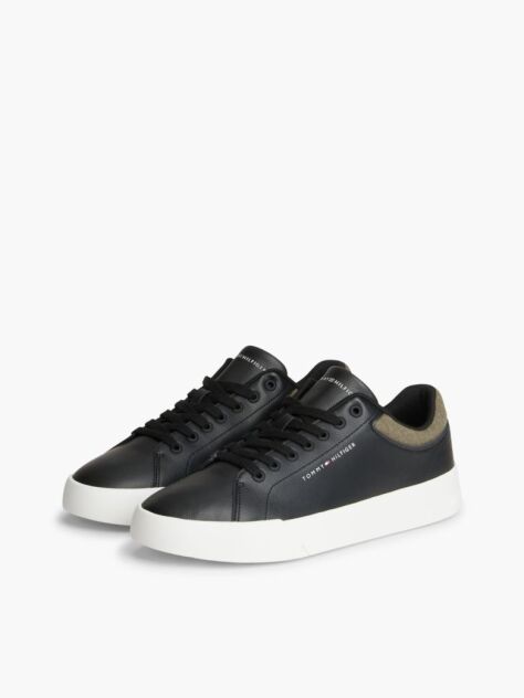 Μαύρο Δερμάτινα Sneakers Με Μίξη Υφών  Άνδρες