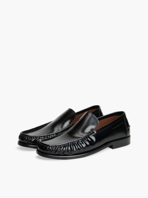 Black New York Label Leather Loafers  Men