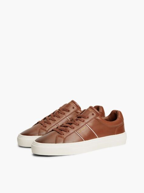 Brown New York Label Leather Cupsole Sneakers  Men
