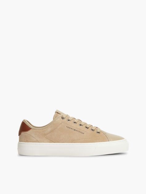 Beige New York Label Suede Contrast Heel Sneakers  Men