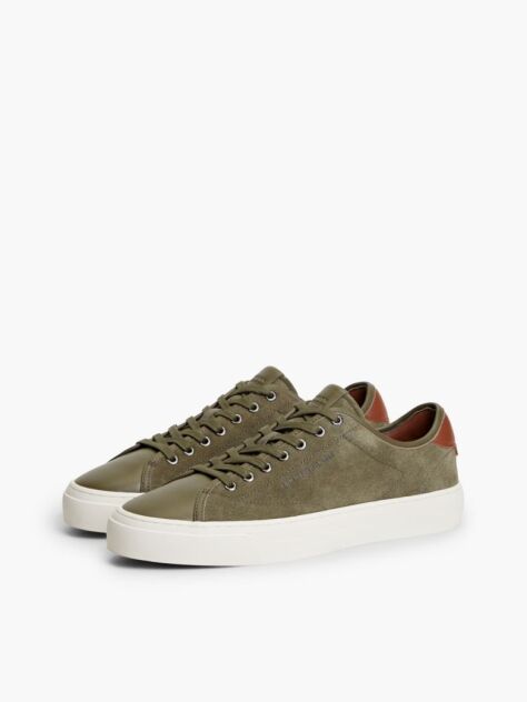 Green New York Label Suede Contrast Heel Sneakers  Men