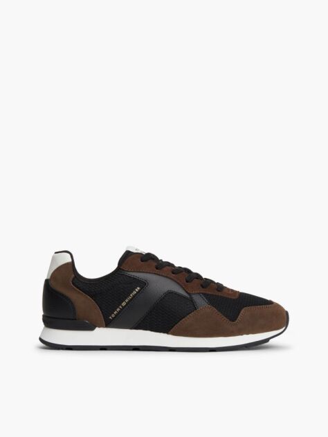 Brown Logo Mixed Texture Sneakers  Men