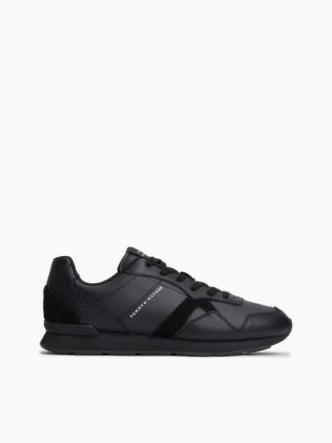 Black Leather Embossed Logo Sneakers  Men