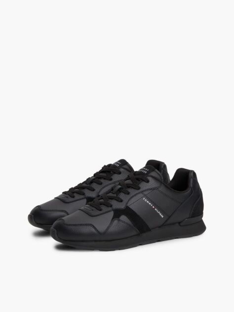 Black Leather Embossed Logo Sneakers  Men