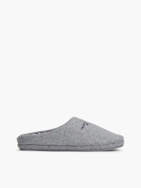 Grey Logo Embroidery Felt Slippers  Men