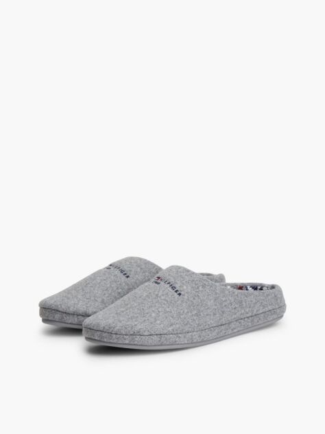 Grey Logo Embroidery Felt Slippers  Men