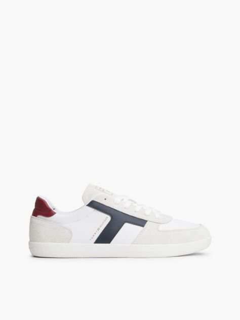 White Leather Mixed Texture Sneakers  Men