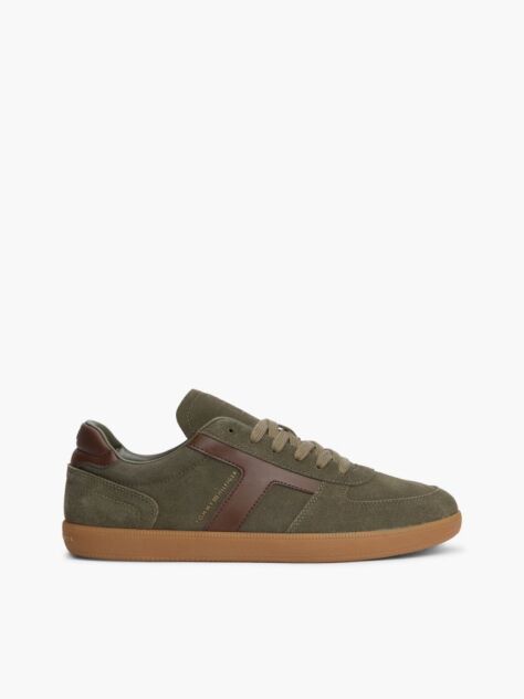 Green Suede Mixed Texture Sneakers  Men