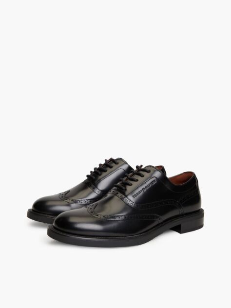 Black Leather Lace-Up Brogue Shoes  Men