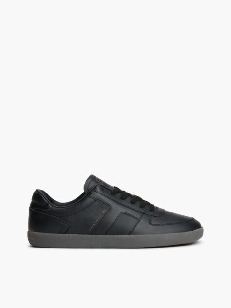 Black Leather Metallic Logo Sneakers  Men