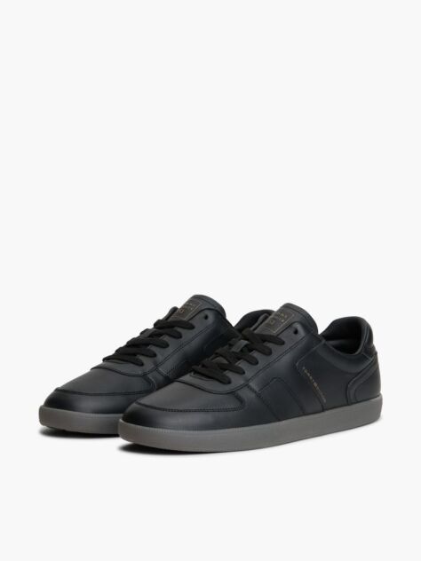 Black Leather Metallic Logo Sneakers  Men