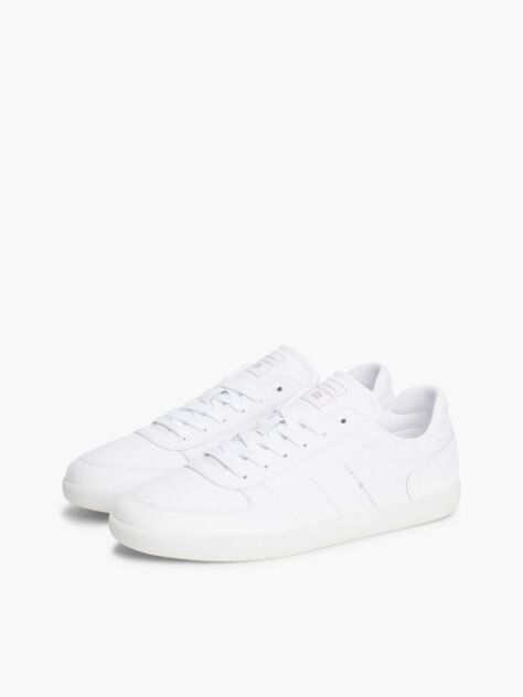 White Leather Metallic Logo Sneakers  Men