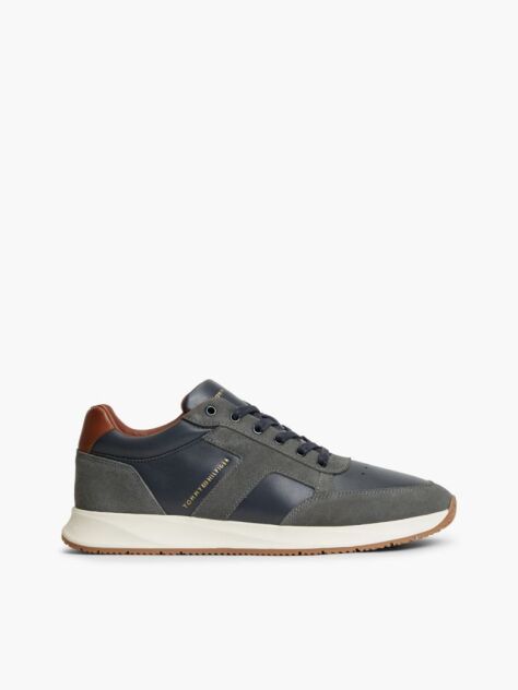 Blue Leather Mixed Texture Sneakers  Men