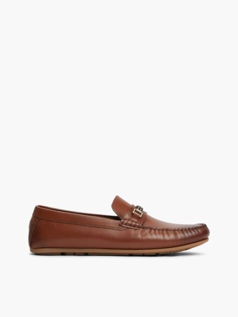 Brown Flag Plaque Leather Driver Shoes  Men