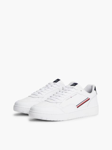 White Global Stripe Basketball Sneakers With Leather  Men