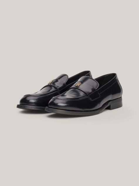 Μαύρο TH Monogram Δερμάτινα Loafers  Γυναίκες