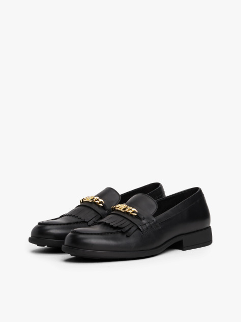 Black Leather TH Monogram Chain Loafers  Women